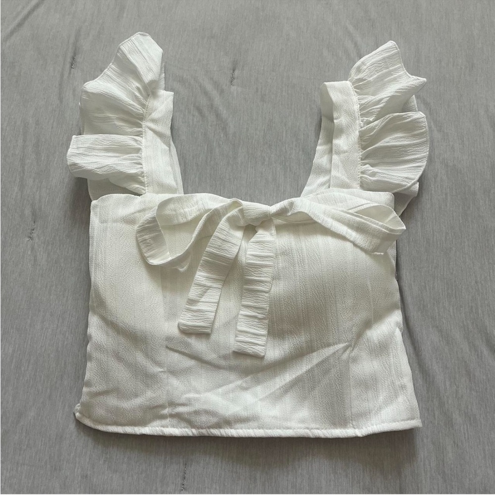 Preppy/Coquette Elegant White Ruffle Tank Top